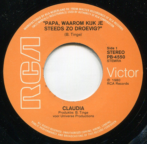 Claudia (61) : Papa, Waarom Kijk Je Steeds... / Lieve Papa (7",Single)