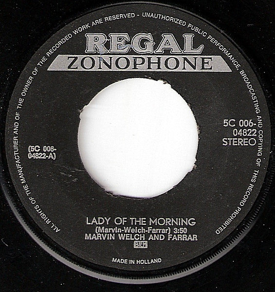 Marvin, Welch & Farrar : Lady Of The Morning (7",Single,45 RPM)