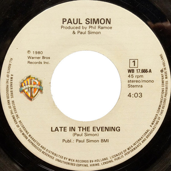 Paul Simon : Late In The Evening (7",45 RPM,Single)