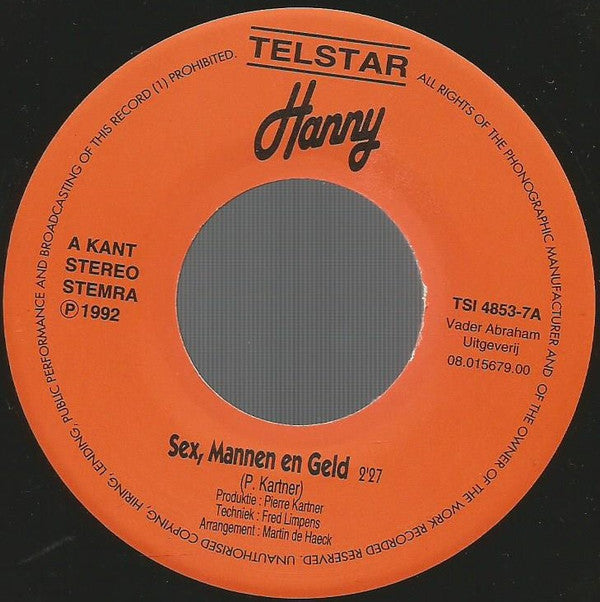 Hanny (2) : Sex, Mannen En Geld (7",45 RPM,Single)