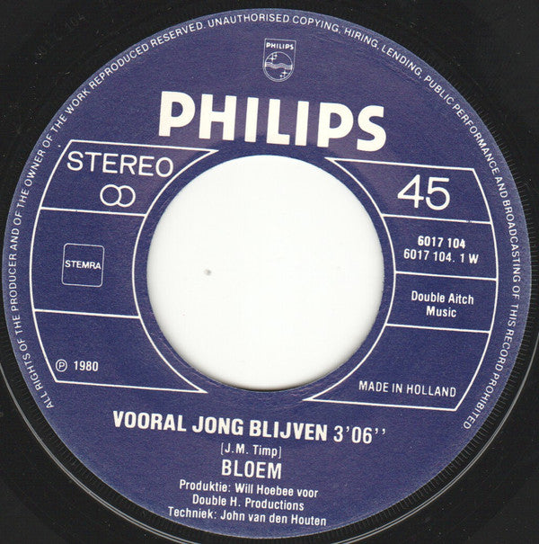 Bloem : Vooral Jong Blijven (7",45 RPM,Single,Stereo)