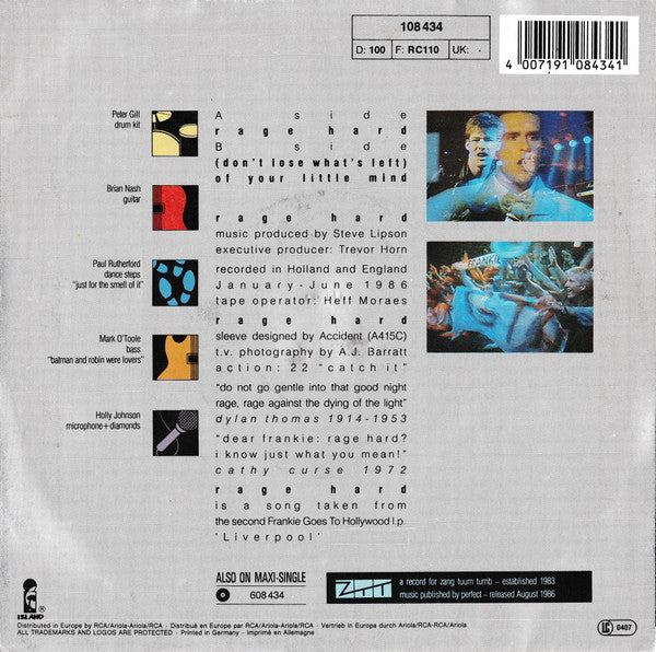 Frankie Goes To Hollywood : Rage Hard (7",45 RPM,Single)