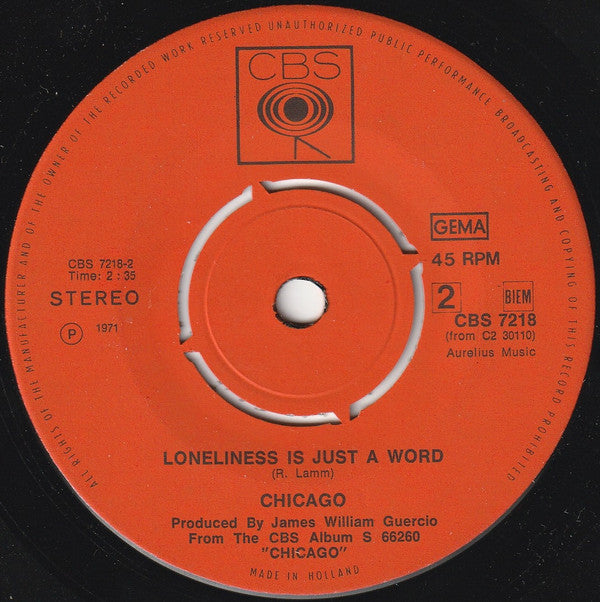 Chicago (2) : Lowdown c/w Loneliness Is Just A Word (7",45 RPM,Single,Stereo)