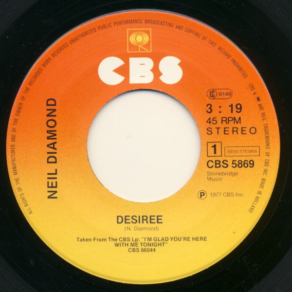 Neil Diamond : Desirée (7",45 RPM,Single,Stereo)