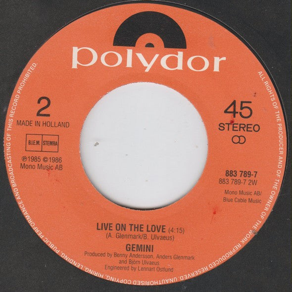 Gemini (5) : Just Like That (7",45 RPM,Single,Stereo)