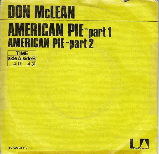 Don McLean : American Pie - Part 1 / American Pie - Part 2 (7",Single,45 RPM)