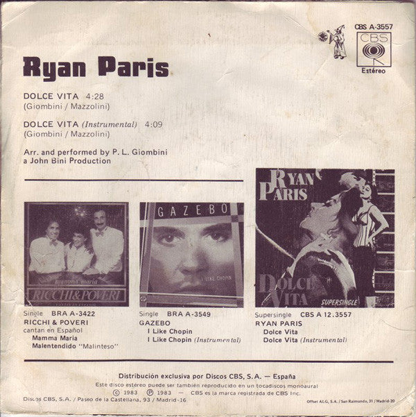 Ryan Paris : Dolce Vita (7",45 RPM,Single)