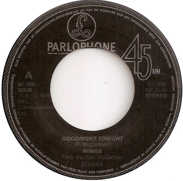 Wings (2) : Goodnight Tonight (7",45 RPM,Single,Stereo)