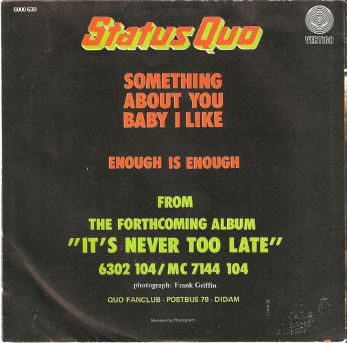 Status Quo : Something About You Baby I Like (7",45 RPM,Single,Stereo)