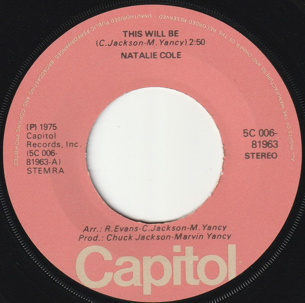 Natalie Cole : This Will Be (7",45 RPM,Single,Stereo)