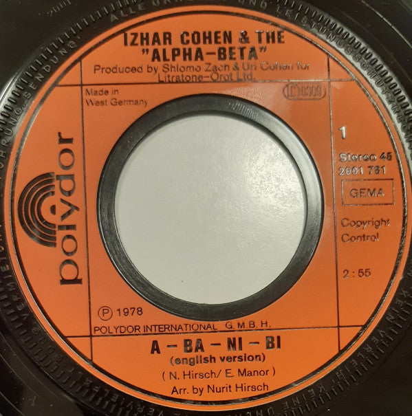 Izhar Cohen & Alpha-Beta, The : A-Ba-Ni-Bi (English Version) (7",45 RPM,Single,Stereo)
