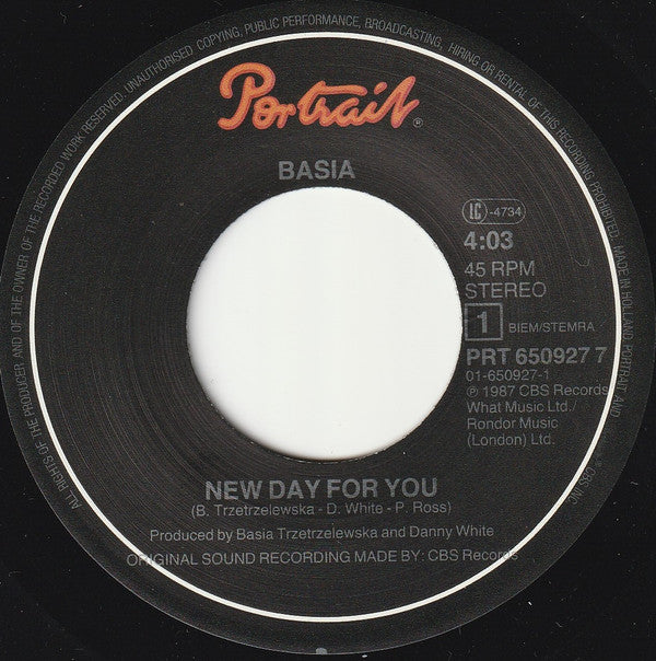 Basia : New Day For You (7",45 RPM,Single,Stereo)