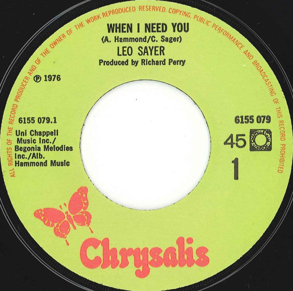 Leo Sayer : When I Need You (7",45 RPM,Single)