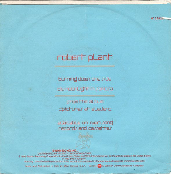 Robert Plant : Burning Down One Side (7",45 RPM,Single,Stereo)