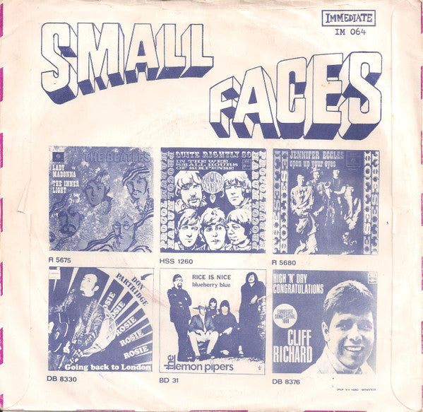 Small Faces : Lazy Sunday / Rollin' Over (7",45 RPM,Single)