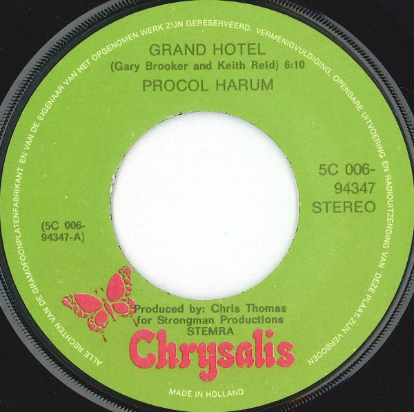 Procol Harum : Grand Hotel / A Rum Tale (7",45 RPM,Single,Stereo)