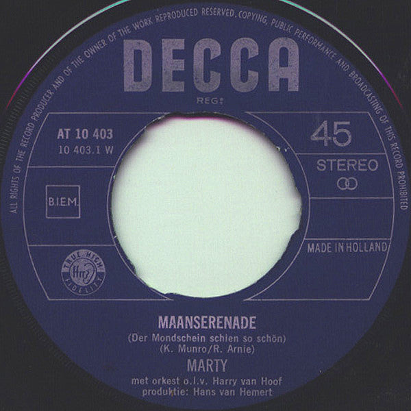 Marty Schreijenberg : Maanserenade / Het Grote Bal (7",45 RPM)
