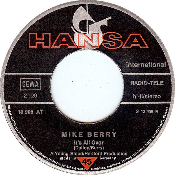 Mike Berry : Don't Be Cruel / It's All Over (7",Single,45 RPM)