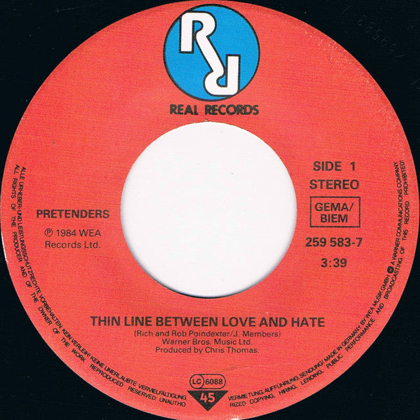 Pretenders, The : Thin Line Between Love And Hate (7",Single,45 RPM)