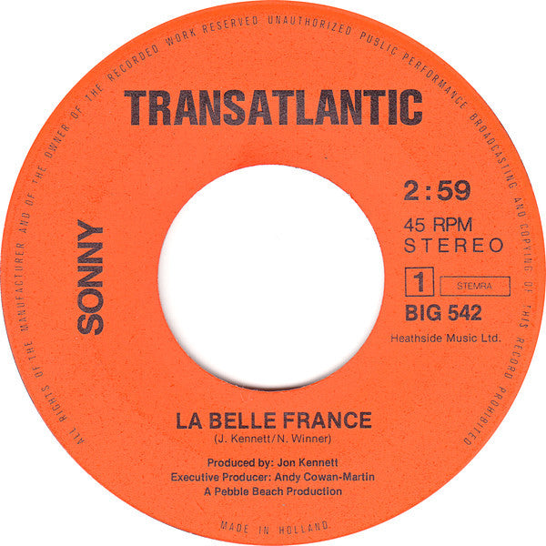 Sonny Worthing : La Belle France / Round And Round (7",45 RPM,Single,Stereo)