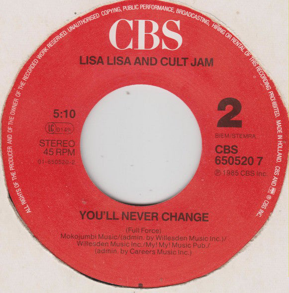 Lisa Lisa & Cult Jam : Head To Toe (7",Single,45 RPM)