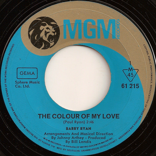 Barry Ryan : The Colour Of My Love / My Mama (7",Single,45 RPM)