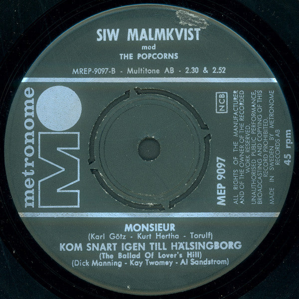 Siw Malmkvist Med Popcorns, The : Gulle Dej (7",45 RPM,EP)