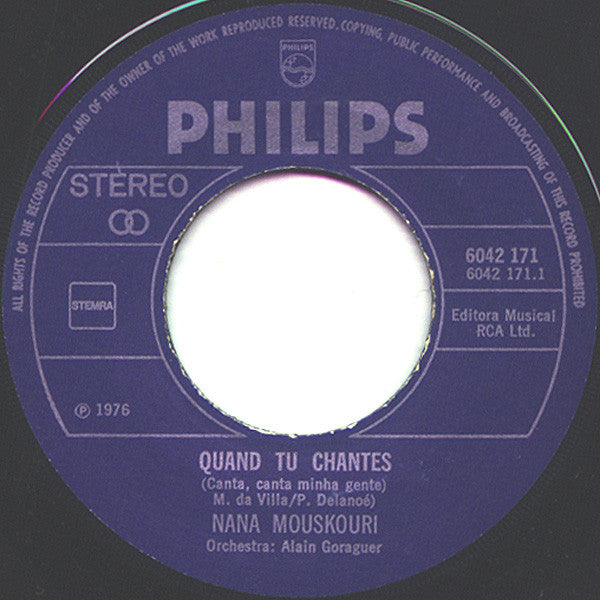 Nana Mouskouri : Quand Tu Chantes (7",45 RPM,Single,Stereo)