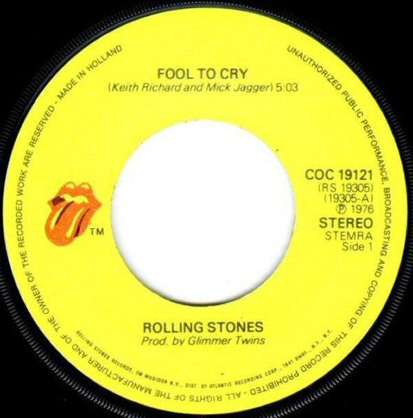 Rolling Stones, The : Fool To Cry (7",Single,45 RPM)