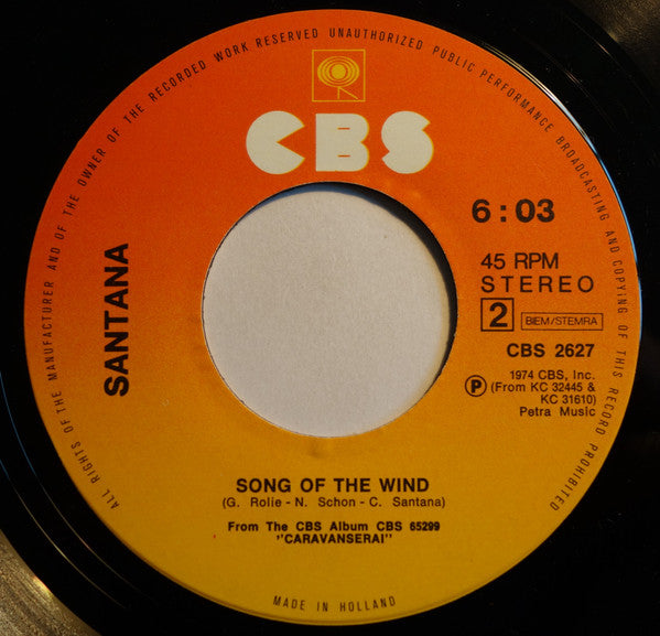 Santana : Love, Devotion & Surrender / Song Of The Wind (7",45 RPM,Single,Stereo)
