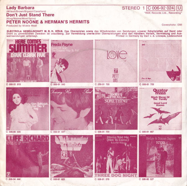 Peter Noone & Herman's Hermits : Lady Barbara (7",45 RPM,Single,Stereo)