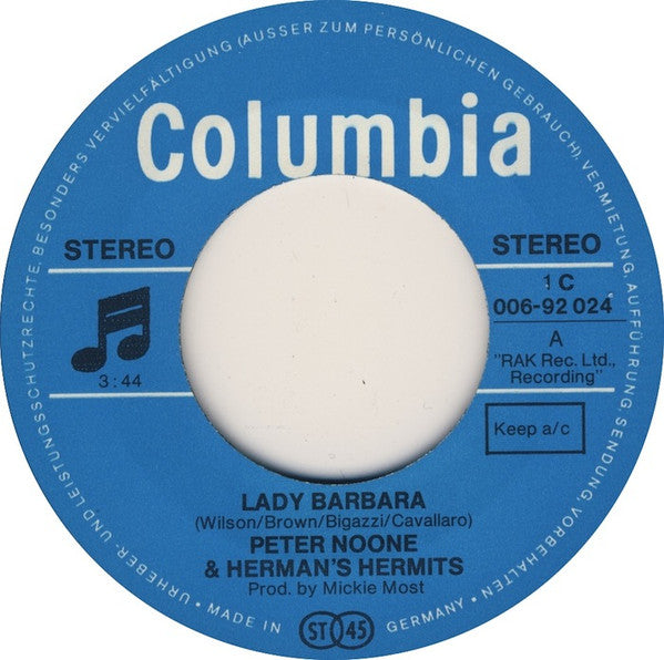 Peter Noone & Herman's Hermits : Lady Barbara (7",45 RPM,Single,Stereo)