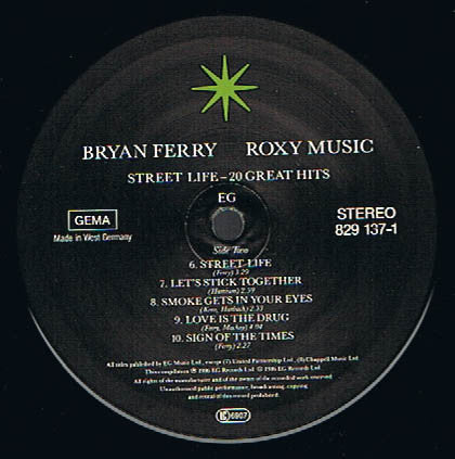 Bryan Ferry / Roxy Music : Street Life - 20 Great Hits (LP,Compilation,Remastered)