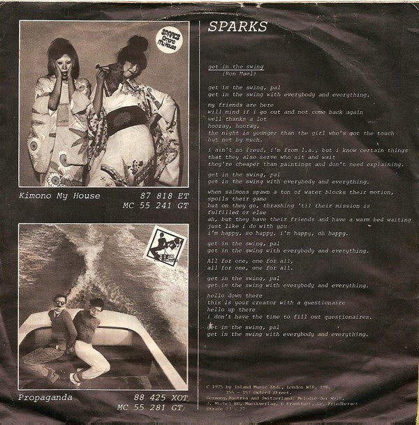 Sparks : Get In The Swing (7",45 RPM,Single)