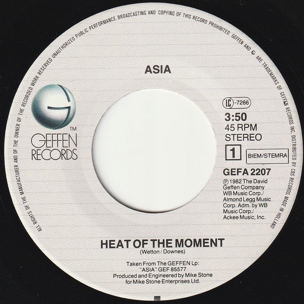 Asia (2) : Heat Of The Moment (7",45 RPM,Single,Stereo)