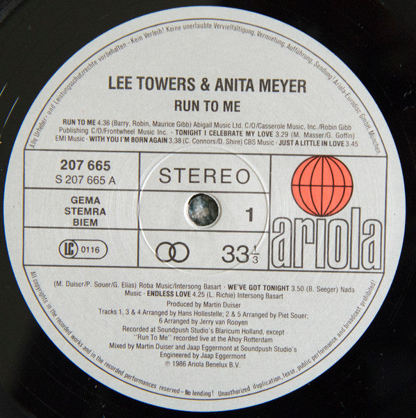 Lee Towers & Anita Meyer : Run To Me (LP,Album,Stereo)