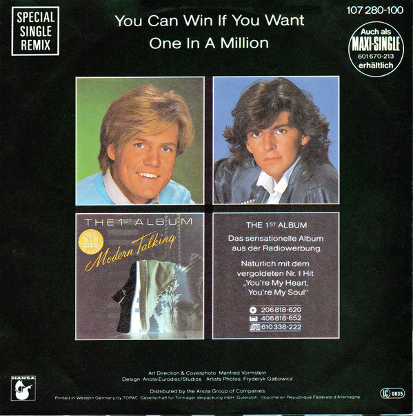 Modern Talking : You Can Win If You Want (Special Single Remix) (7",45 RPM,Single,Stereo)