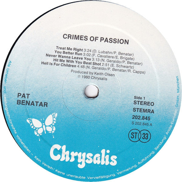 Pat Benatar : Crimes Of Passion (LP,Album)