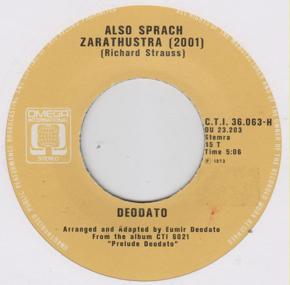 Eumir Deodato : Also Sprach Zarathustra (2001) (7",Single,45 RPM)