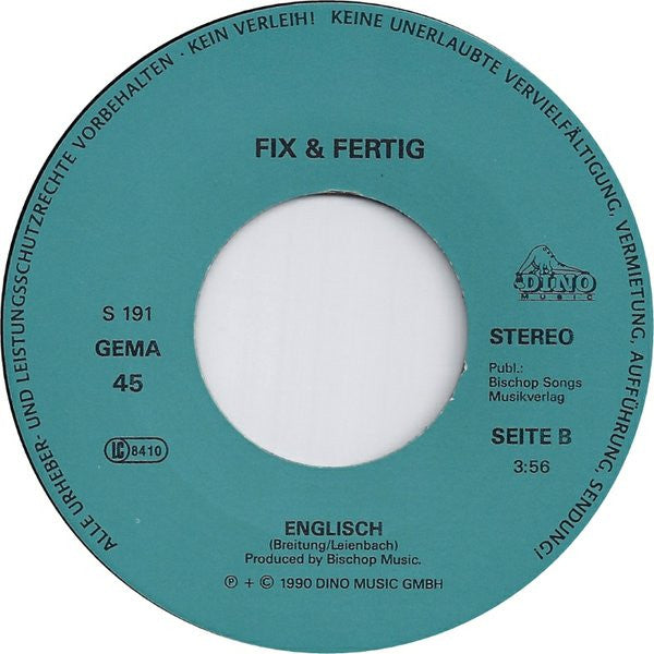 Fix & Fertig : Verdammt, Ich Schieb Dich (7",Single,45 RPM)