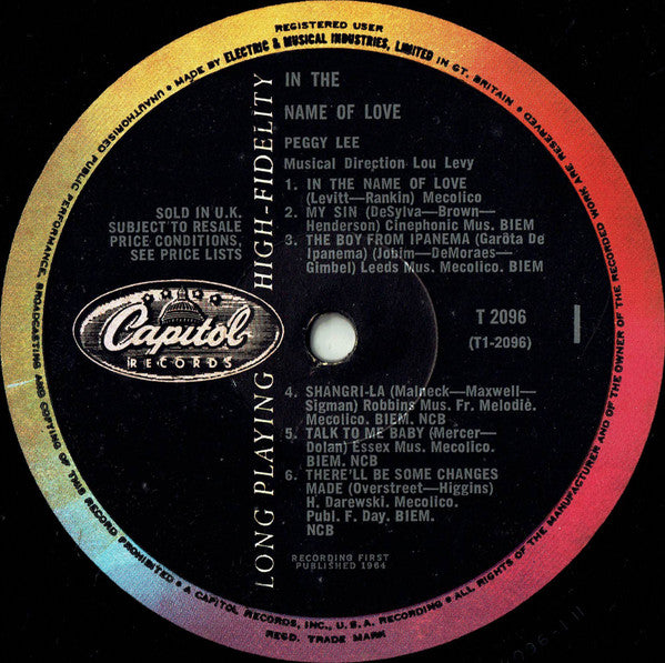 Peggy Lee : In The Name Of Love (LP,Album,Mono)