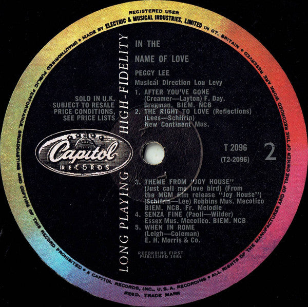 Peggy Lee : In The Name Of Love (LP,Album,Mono)