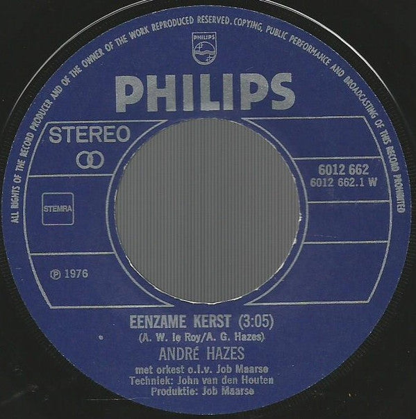 André Hazes / Willy Alberti : Eenzame Kerst / Dievenwagen (7",45 RPM,Single)