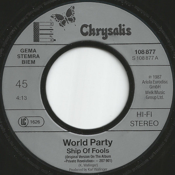 World Party : Ship Of Fools (7",45 RPM,Single,Stereo)