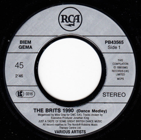 Various : The Brits 1990 (Dance Medley) (7",45 RPM,Single,Partially Mixed)