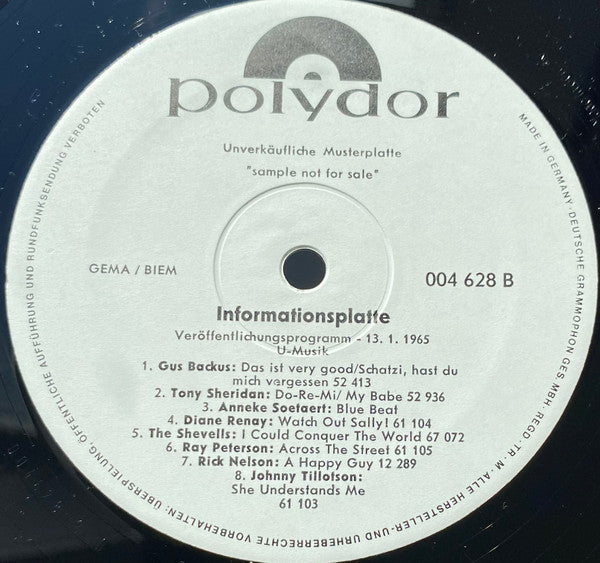 Various : Informationsplatte Veröffentlichungsprogramm - 13.1.1965 U-Musik (LP,Compilation,Promo)