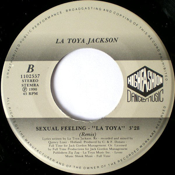 La Toya Jackson : Sexual Feeling (7",45 RPM,Stereo)