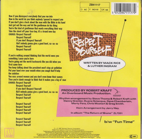 Bruce Willis : Respect Yourself (7",45 RPM,Single,Stereo)