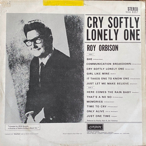 Roy Orbison : Cry Softly Lonely One (LP,Album,Stereo)