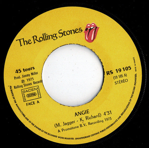 Rolling Stones, The : Angie (7",45 RPM,Single,Stereo)